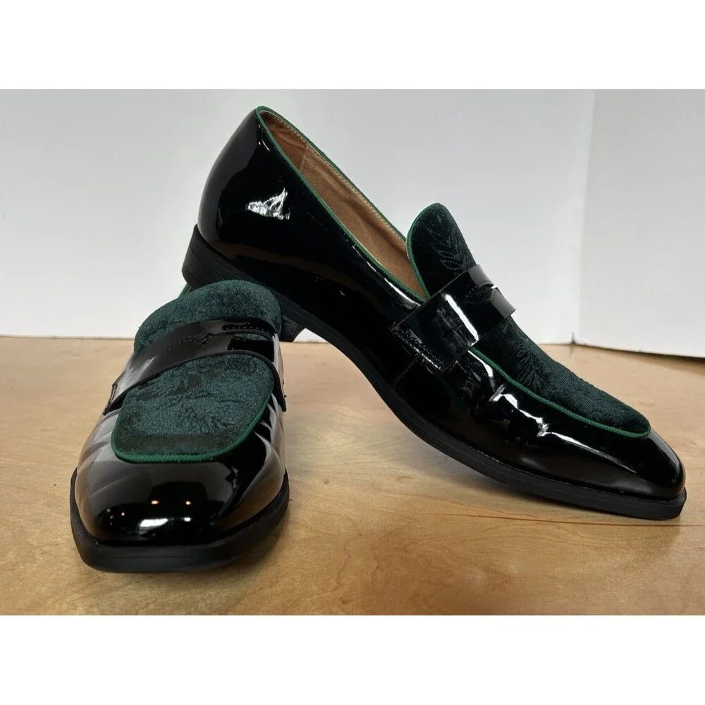 Jitai Men's Green Velour Slip-On Loafers Men’s , US 9 Emerald  Floral